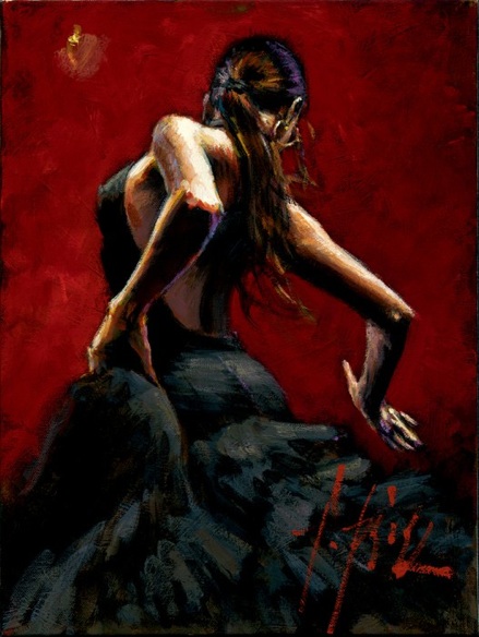 dancer in red black dress painting - Fabian Perez dancer in red black dress art painting